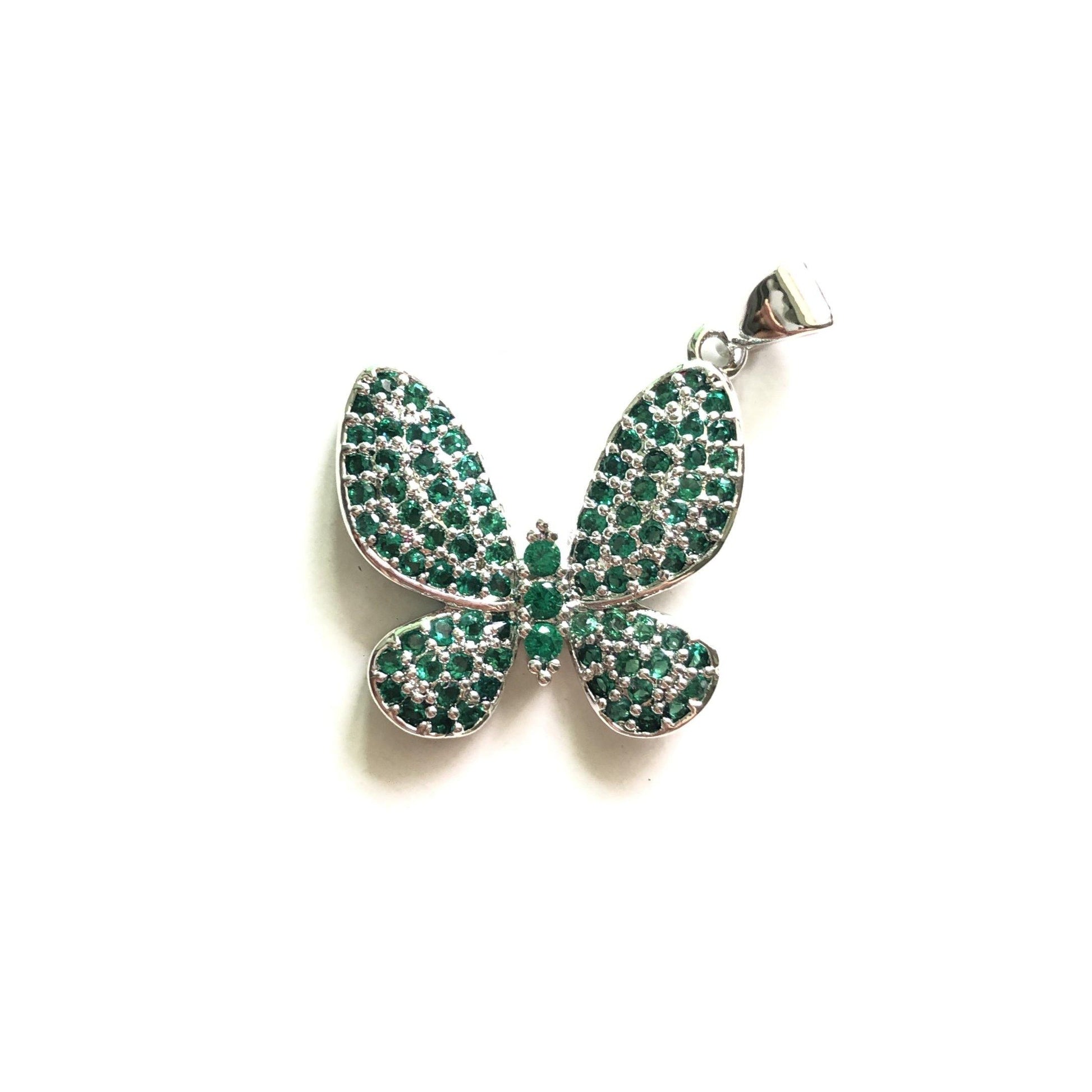 5pcs/lot 20*20mm Multicolor CZ Paved Butterfly Charms Green on Silver CZ Paved Charms Butterflies Colorful Zirconia Charms Beads Beyond