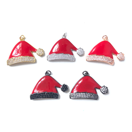 10pcs/lot 34*22mm CZ Paved Santa Hat Charm for Christmas Mix Colors CZ Paved Charms Christmas Charms Beads Beyond