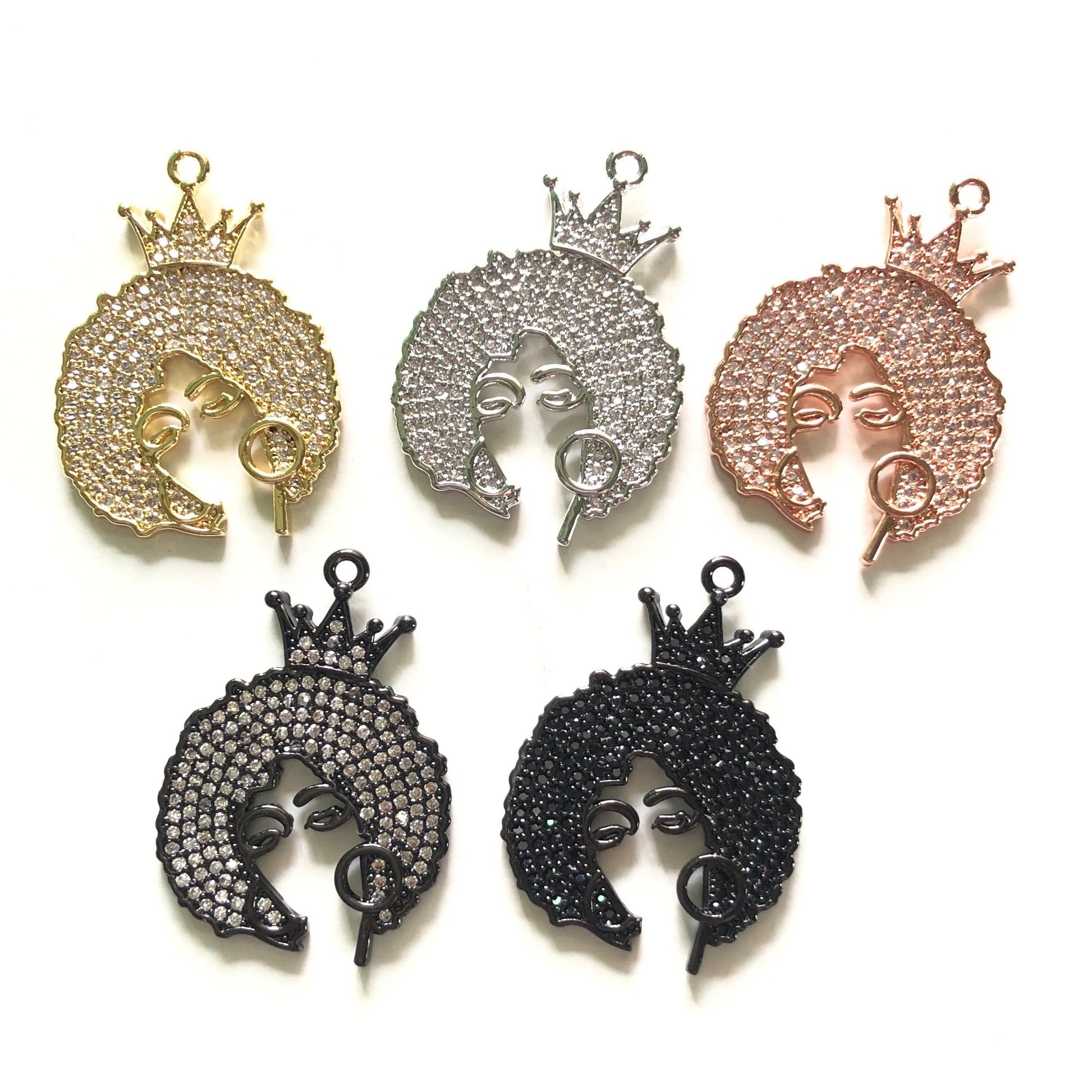 10pcs/lot 34*25mm CZ Afro Girl Black Queen Charms CZ Paved Charms Afro Girl/Queen Charms On Sale Charms Beads Beyond