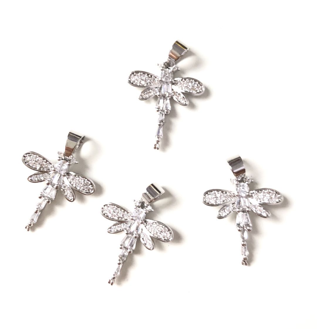 10pcs/lot 20*15.5mm CZ Paved Dragonfly Charms Silver CZ Paved Charms Animals & Insects Charms Beads Beyond