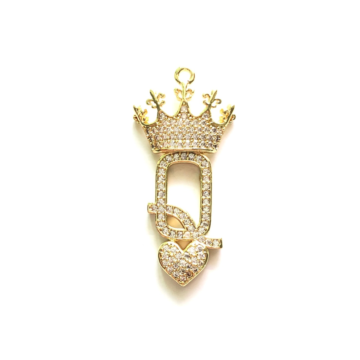 10pcs/lot 36.5*16mm CZ Paved Queen of Heart Charms Gold CZ Paved Charms Queen Charms Words & Quotes Charms Beads Beyond