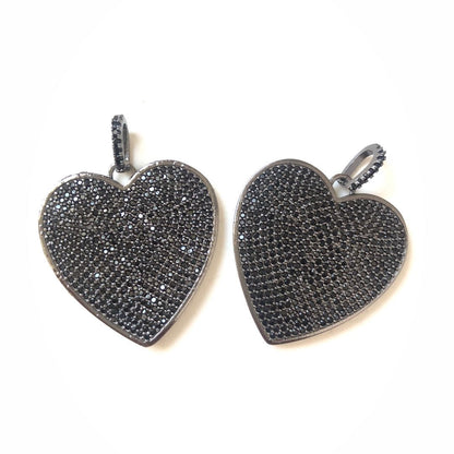 5pcs/lot 31*30.7mm CZ Paved Big Heart Charms Black on Black CZ Paved Charms Hearts Large Sizes Charms Beads Beyond