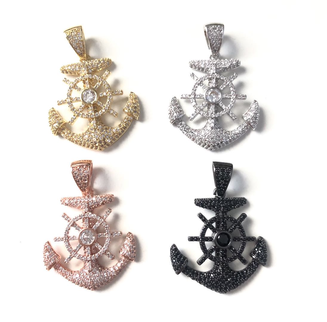 5pcs/lot 40*23.5mm CZ Paved Anchor Charms CZ Paved Charms Large Sizes On Sale Symbols Charms Beads Beyond