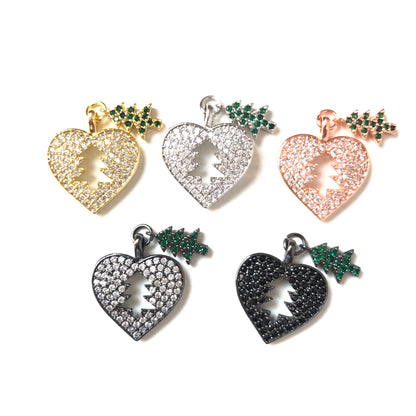 10pcs/lot 23*20mm CZ Paved Christmas Tree Heart Charms CZ Paved Charms Christmas Hearts Charms Beads Beyond