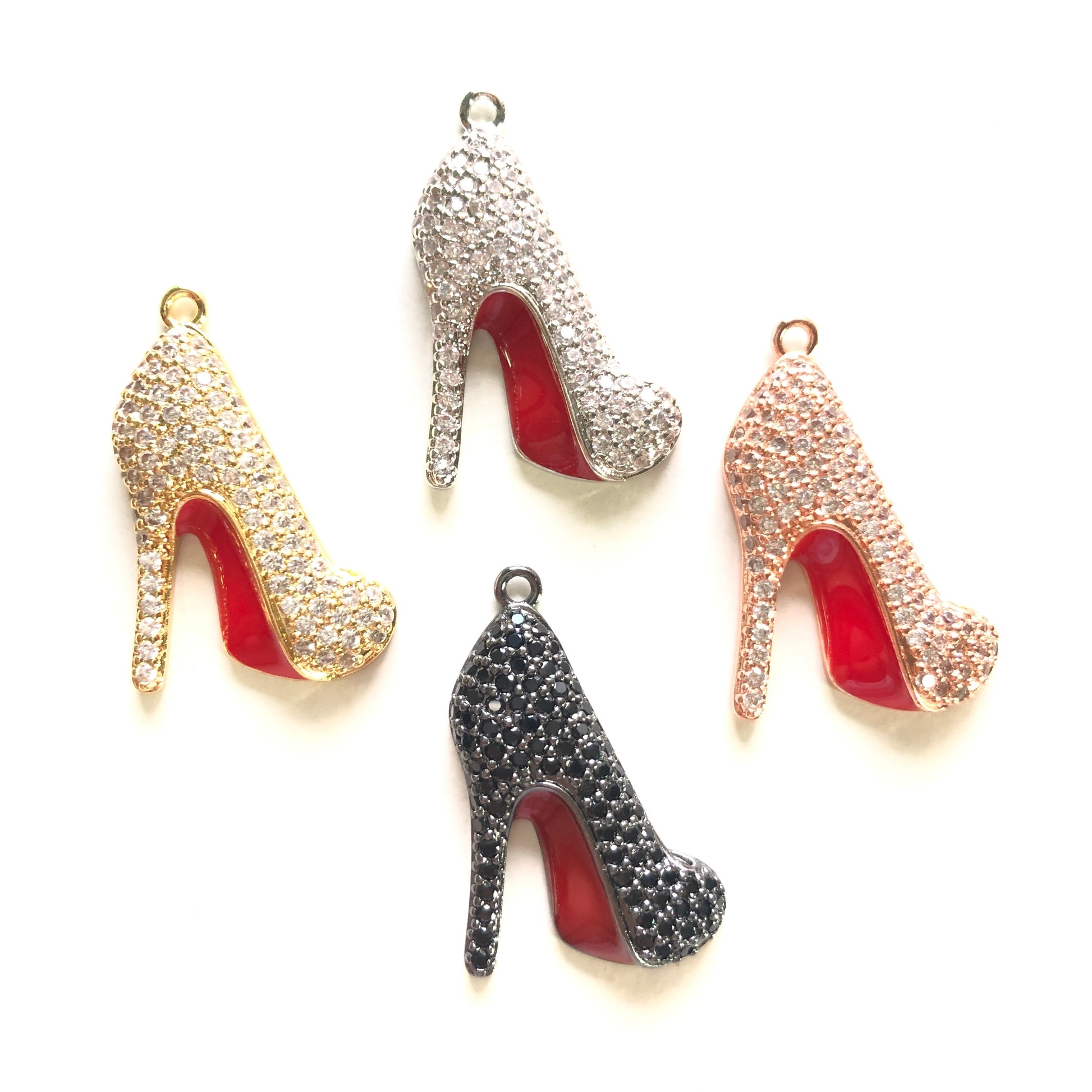 5 Pcs High Heel Shoe Charms Cubic Zirconia Paved Metal Pendant for