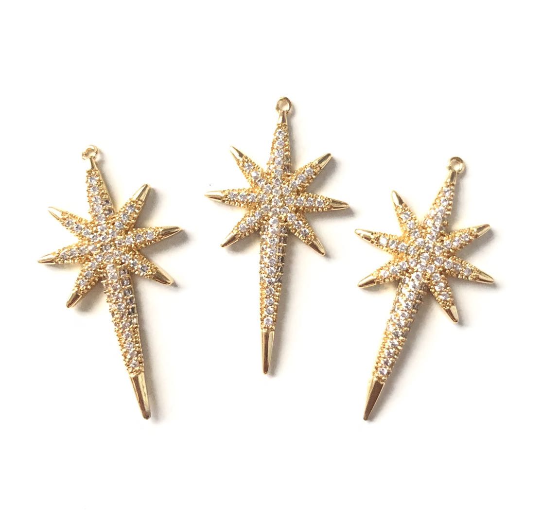 10pcs/lot 37.8*19.6mm CZ Paved Star Charms Gold CZ Paved Charms On Sale Sun Moon Stars Charms Beads Beyond