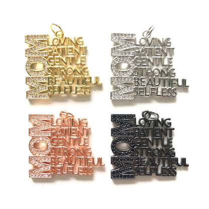 10pcs/lot CZ Pave Mom is Loving Patient Gentle Strong Beautiful Selfless Word Charms-Mother's Day Mix Colors CZ Paved Charms Mother's Day New Charms Arrivals Words & Quotes Charms Beads Beyond