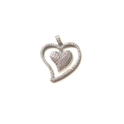 10pcs/lot 25.5*24mm CZ Paved Double Heart Charms Silver CZ Paved Charms Hearts On Sale Charms Beads Beyond