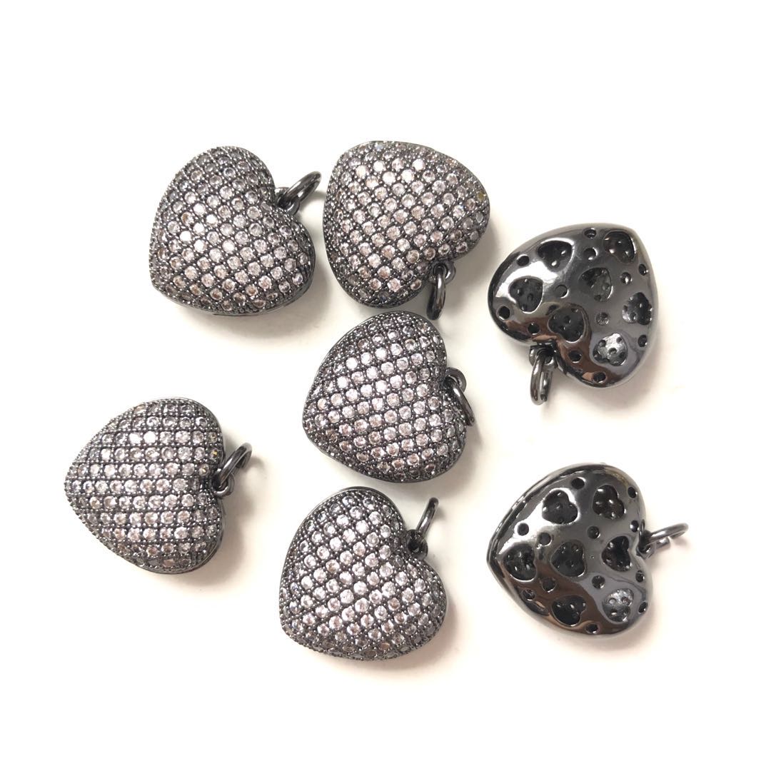 10pcs/lot 15.6*15.2mm Small Size CZ Paved 3D Heart Charms Black CZ Paved Charms Hearts On Sale Charms Beads Beyond
