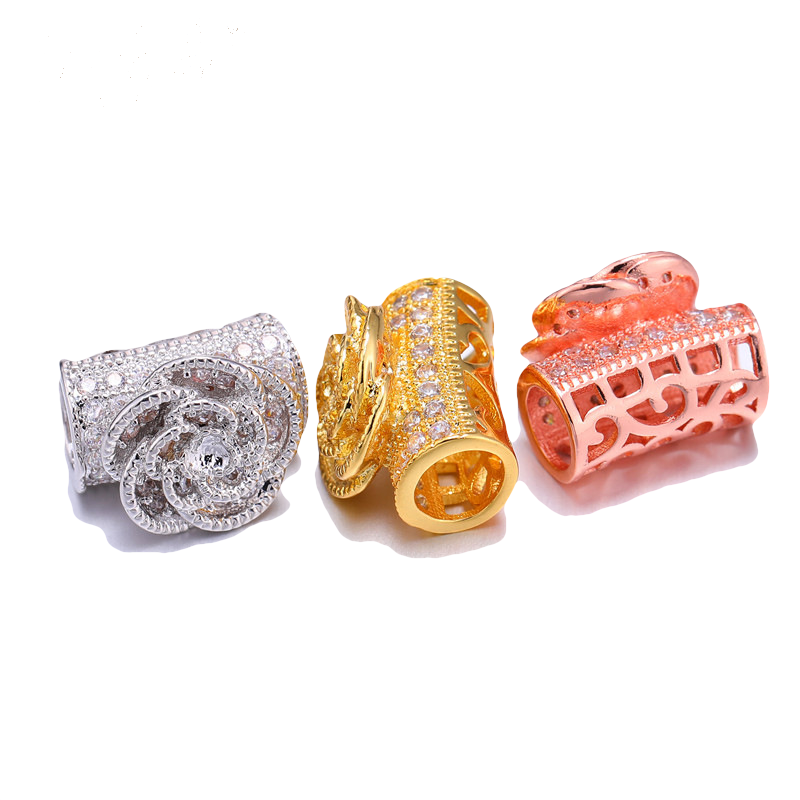 10pcs/lot 14*11mm CZ Paved Flower Tube Spacers CZ Paved Spacers Flower Spacers Tube Bar Centerpieces Charms Beads Beyond