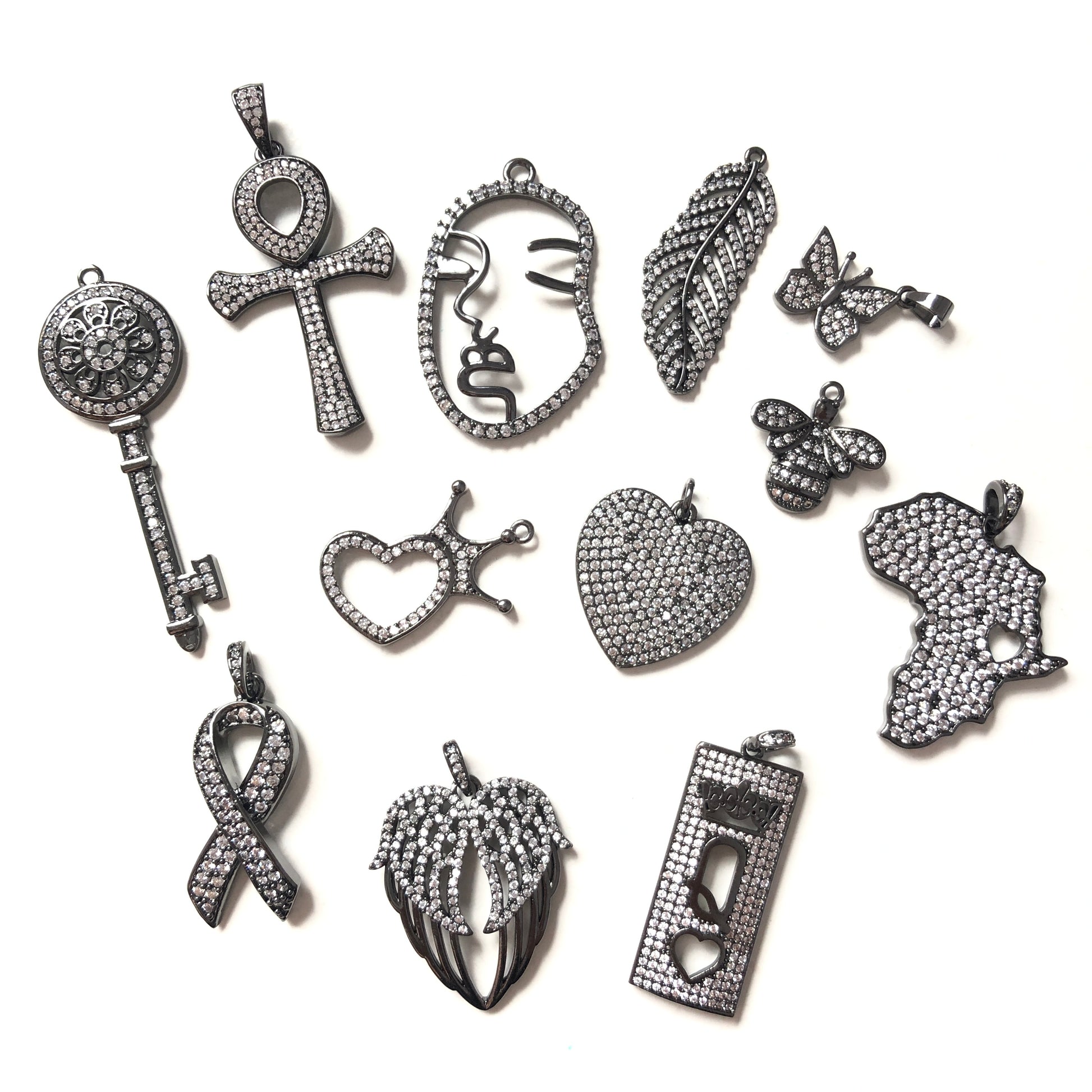 12pcs/lot Mix CZ Paved Charms Set-Black CZ Paved Charms Mix Charms Charms Beads Beyond