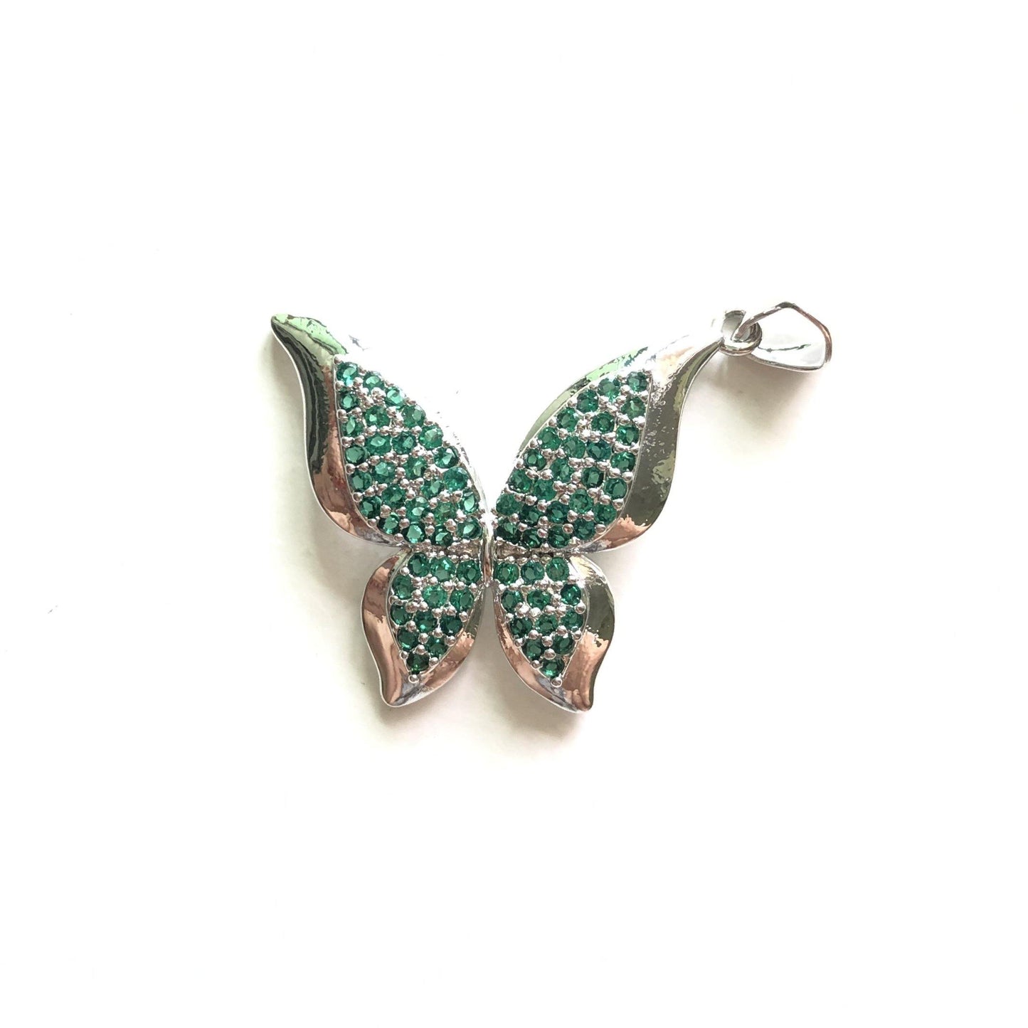 5pcs/lot 27*23mm Multicolor CZ Paved Butterfly Charms Green on Silver CZ Paved Charms Butterflies Colorful Zirconia Charms Beads Beyond