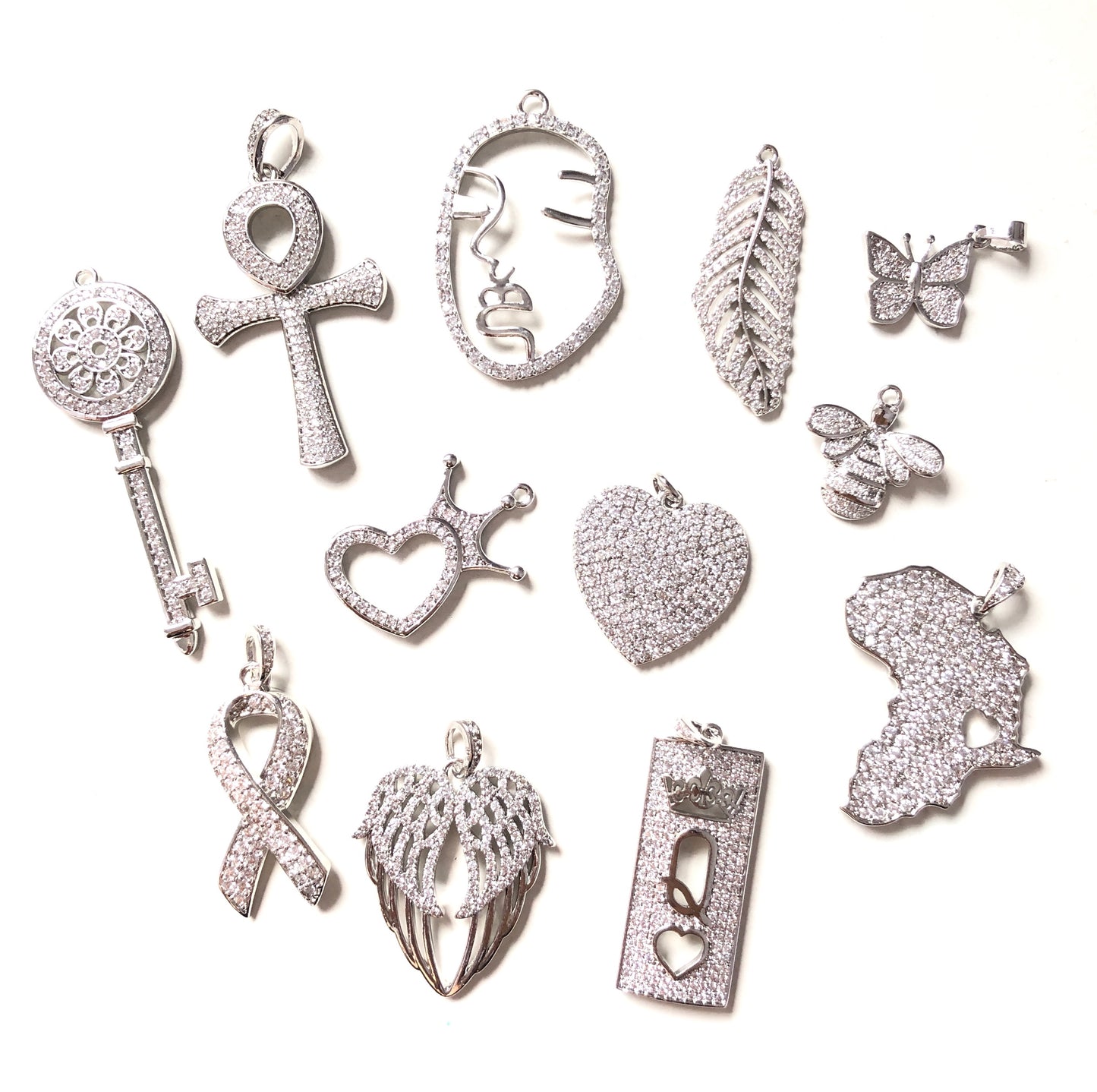 12pcs/lot Mix CZ Paved Charm Set-Silver CZ Paved Charms Mix Charms Charms Beads Beyond