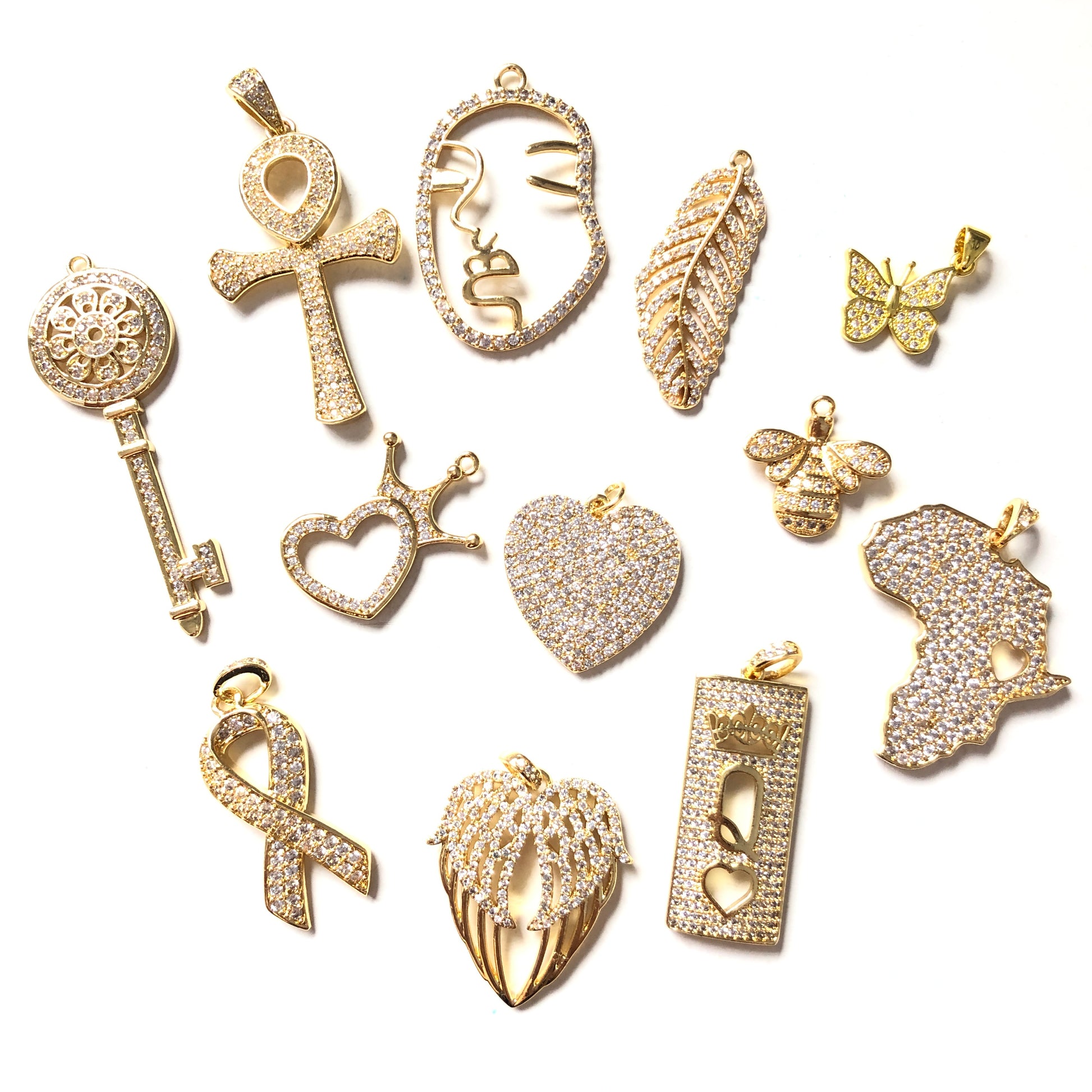 12pcs/lot Mix CZ Paved Charm Set-Gold CZ Paved Charms Mix Charms Charms Beads Beyond