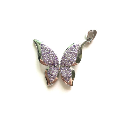 5pcs/lot 27*23mm Multicolor CZ Paved Butterfly Charms Purple on Silver CZ Paved Charms Butterflies Colorful Zirconia Charms Beads Beyond