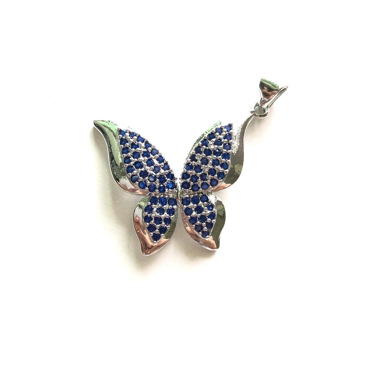 5pcs/lot 27*23mm Multicolor CZ Paved Butterfly Charms Blue on Silver CZ Paved Charms Butterflies Colorful Zirconia Charms Beads Beyond