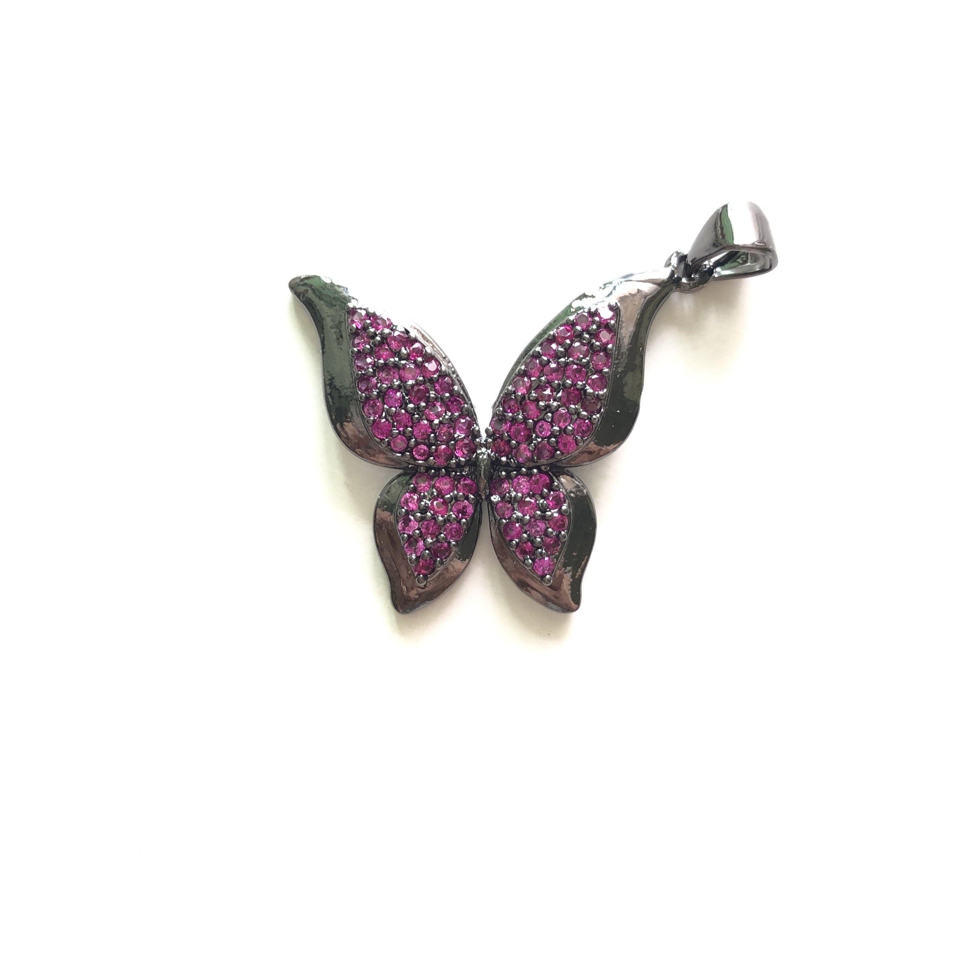 5pcs/lot 27*23mm Multicolor CZ Paved Butterfly Charms Fuchsia on Black CZ Paved Charms Butterflies Colorful Zirconia Charms Beads Beyond