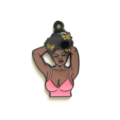 10pcs/lot Afro Black Girl Charms Pink Enamel Afro Charms On Sale Charms Beads Beyond