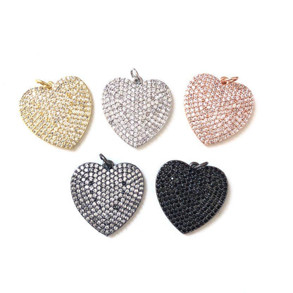10pcs/lot 21.5*22.5mm CZ Paved Heart Charms CZ Paved Charms Hearts On Sale Charms Beads Beyond