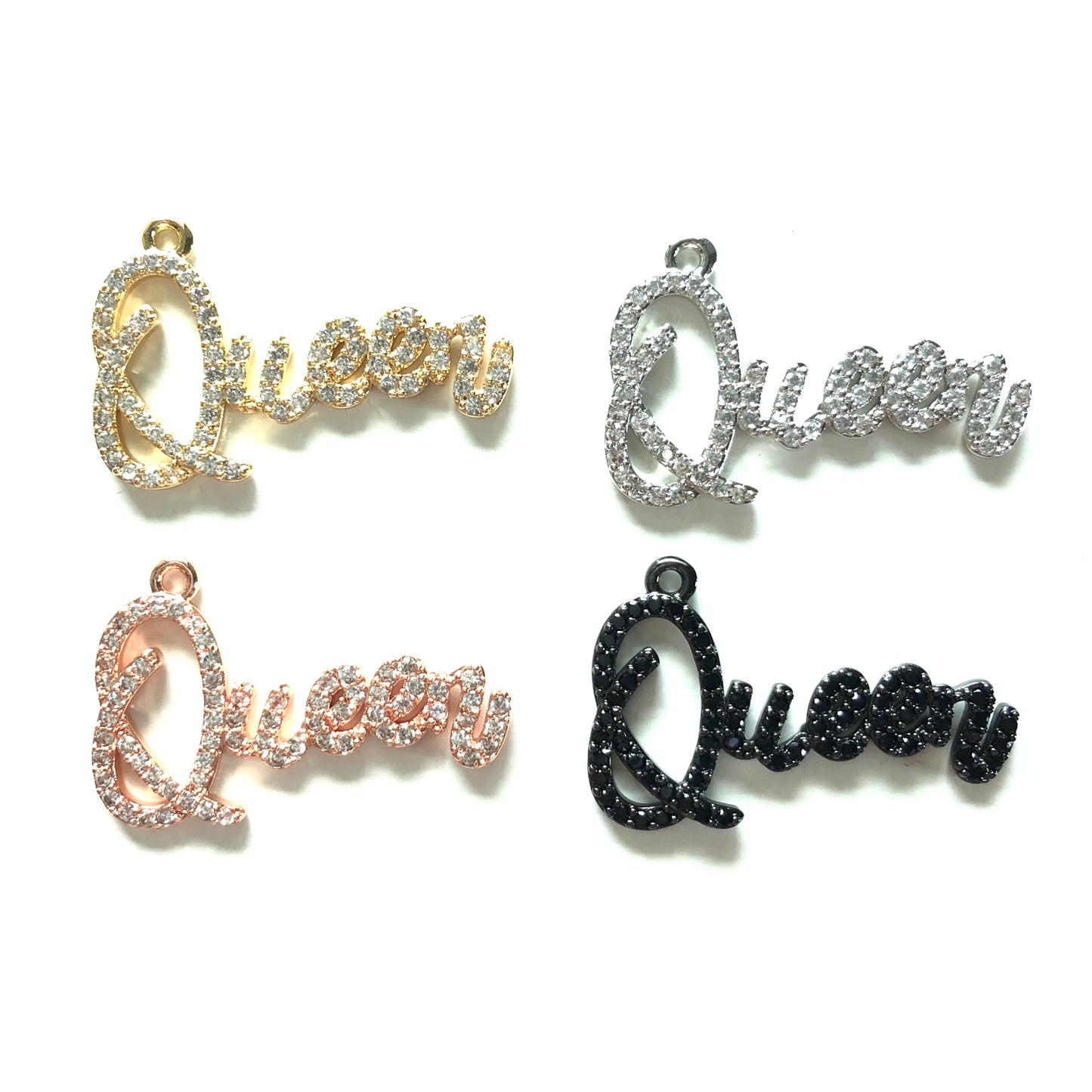 10pcs/lot 34*22.5mm CZ Paved Queen Charms CZ Paved Charms Queen Charms Words & Quotes Charms Beads Beyond