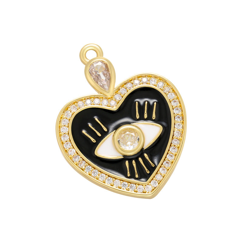 10pcs/lot 26*20mm Enamel Evil Eye Heart Charm for Jewelry Making Black Enamel Charms Charms Beads Beyond