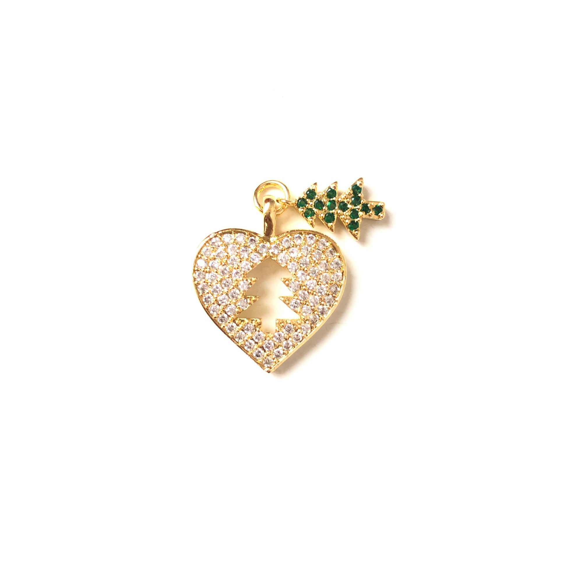 10pcs/lot 23*20mm CZ Paved Christmas Tree Heart Charms Gold CZ Paved Charms Christmas Hearts Charms Beads Beyond