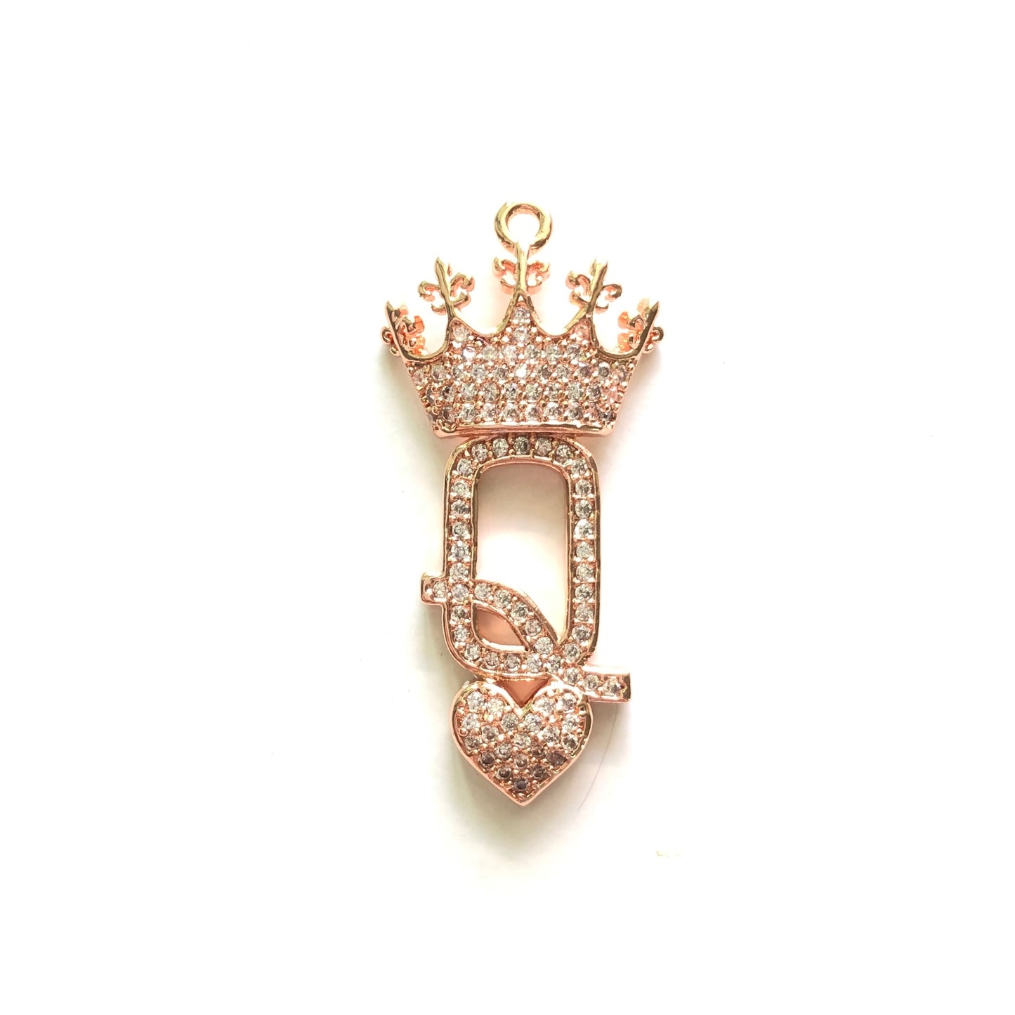 10pcs/lot 36.5*16mm CZ Paved Queen of Heart Charms Rose Gold CZ Paved Charms Queen Charms Words & Quotes Charms Beads Beyond