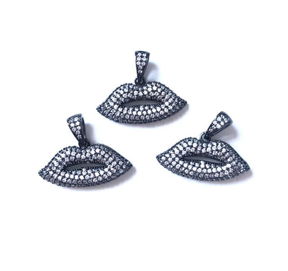 10pcs/lot 25*20.5mm CZ Paved Lip Charm Pendants Black CZ Paved Charms Fashion Charms Beads Beyond