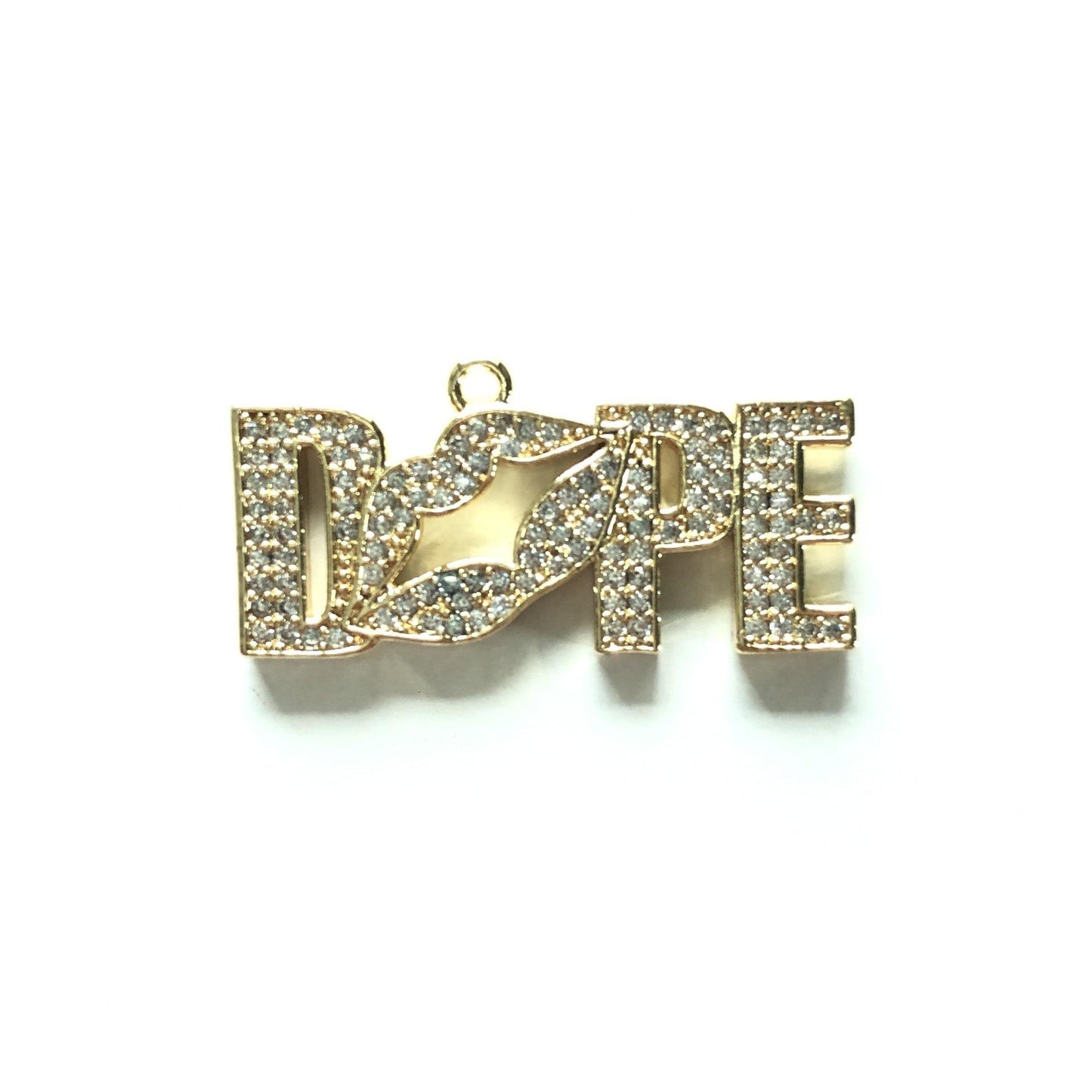 10pcs/lot 30.5*15mm CZ Paved Lip Dope Word Charms Gold CZ Paved Charms On Sale Words & Quotes Charms Beads Beyond