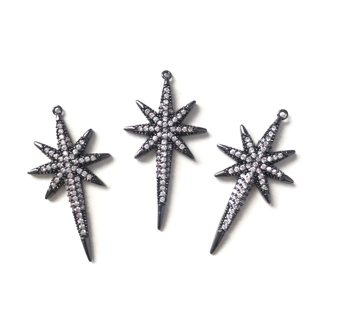 10pcs/lot 37.8*19.6mm CZ Paved Star Charms Black CZ Paved Charms On Sale Sun Moon Stars Charms Beads Beyond