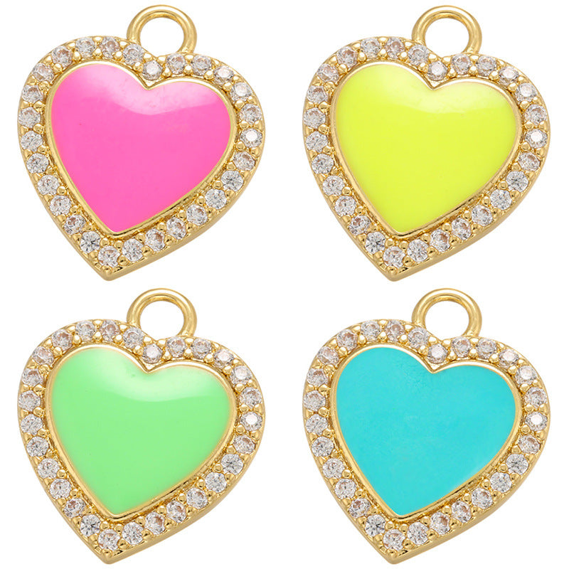 10pcs/lot 16*13.5mm Colorful Enamel CZ Pave Heart Charm Mix Colors Enamel Charms Charms Beads Beyond