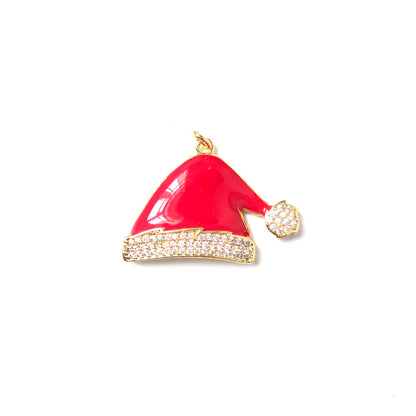 10pcs/lot 34*22mm CZ Paved Santa Hat Charm for Christmas Gold CZ Paved Charms Christmas Charms Beads Beyond
