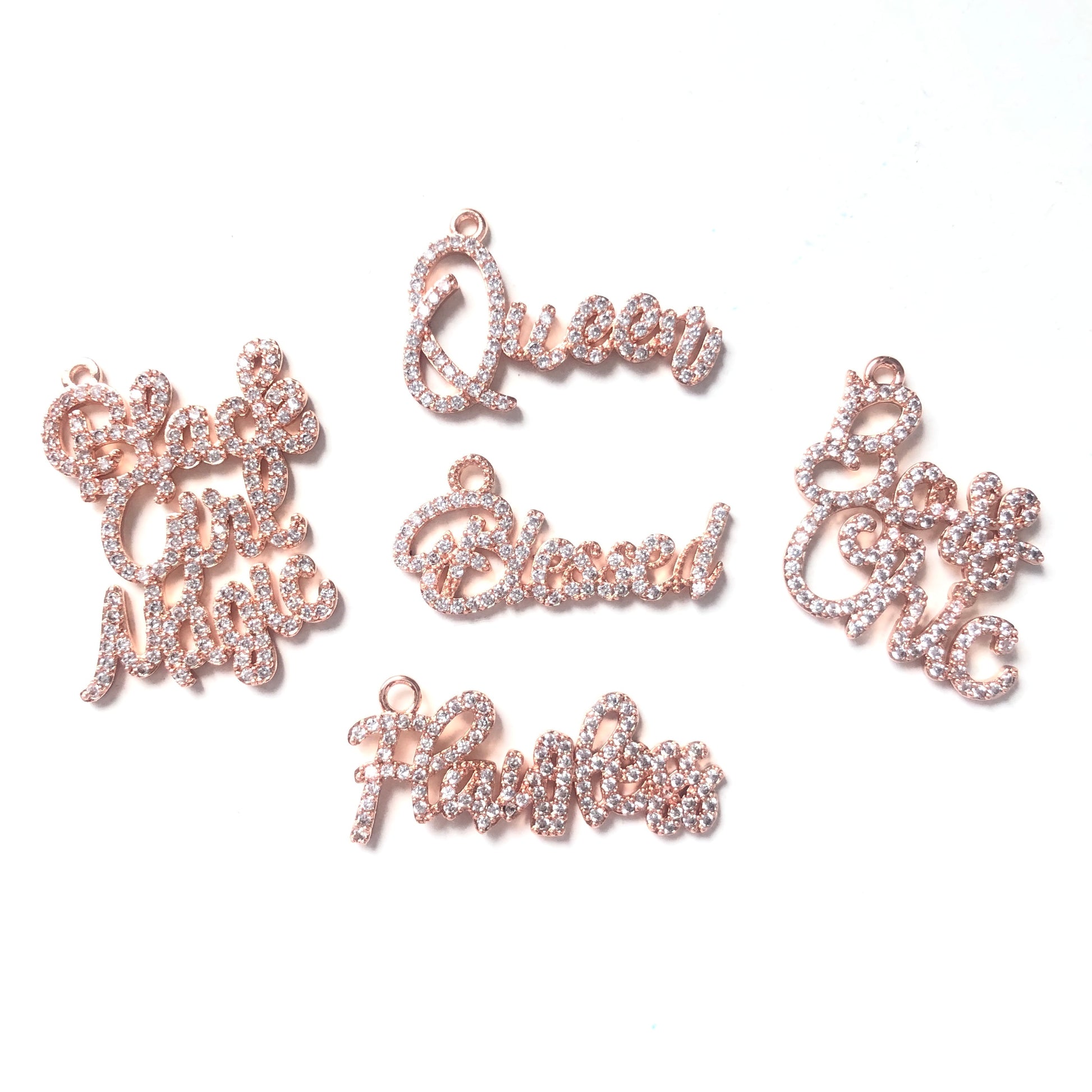 10pcs/lot Mix Word Charms Set-Rose Gold CZ Paved Charms Mix Charms Charms Beads Beyond