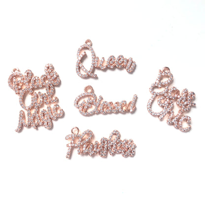 10pcs/lot Mix Word Charms Set-Rose Gold CZ Paved Charms Mix Charms Charms Beads Beyond