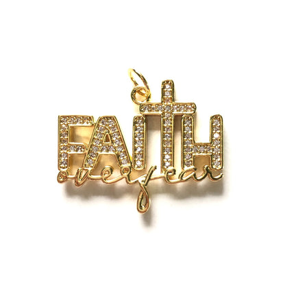 10pcs/lot CZ Paved Faith Over Fear Word Charms Gold CZ Paved Charms Christian Quotes New Charms Arrivals Charms Beads Beyond