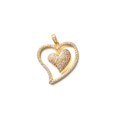 10pcs/lot 25.5*24mm CZ Paved Double Heart Charms Gold CZ Paved Charms Hearts On Sale Charms Beads Beyond