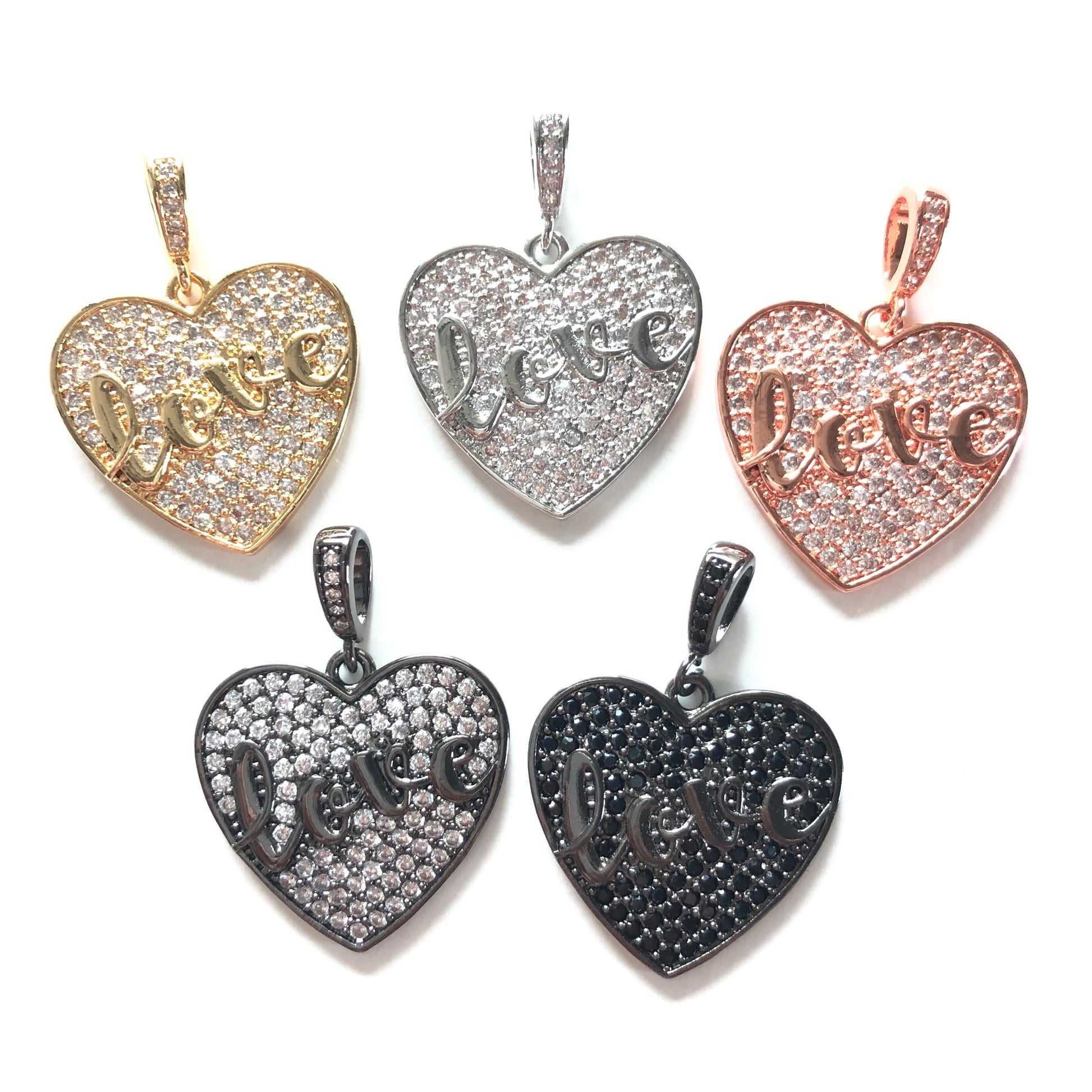 cz pave heart charms pendant, 25*24mm, sold per pkg of 10