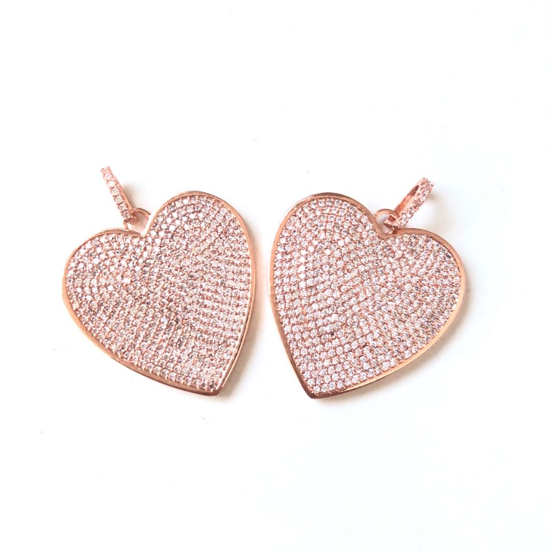 5pcs/lot 31*30.7mm CZ Paved Big Heart Charms Rose Gold CZ Paved Charms Hearts Large Sizes Charms Beads Beyond
