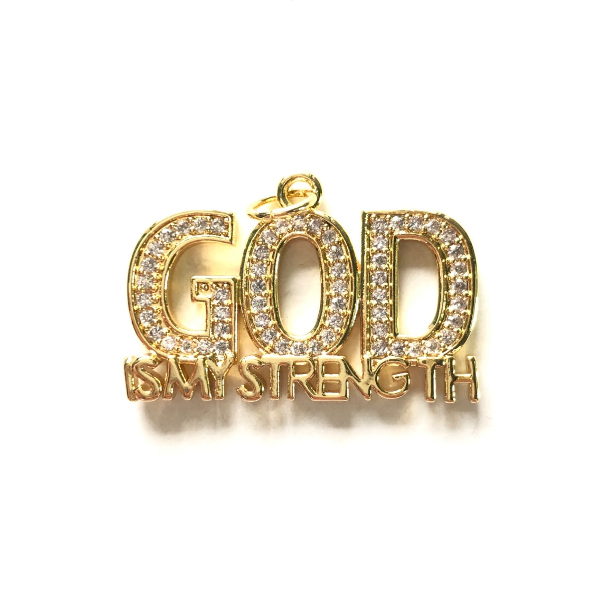 10pcs/lot CZ Paved God Is My Strength Word Charms Gold CZ Paved Charms Christian Quotes New Charms Arrivals Charms Beads Beyond