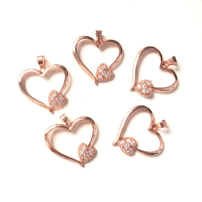 10pcs/lot 22*23mm CZ Paved Heart Charms Rose Gold CZ Paved Charms Hearts On Sale Charms Beads Beyond