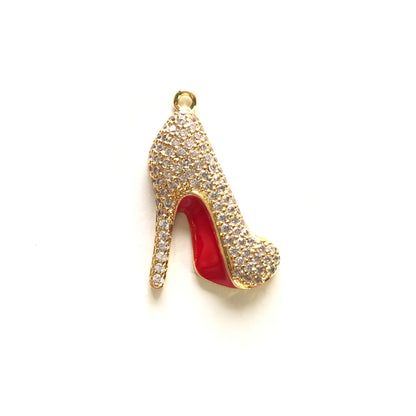 10pcs/lot 30.3*22.5mm CZ Paved Red Bottom High Heel Shoe Charms Gold CZ Paved Charms High Heels Charms Beads Beyond