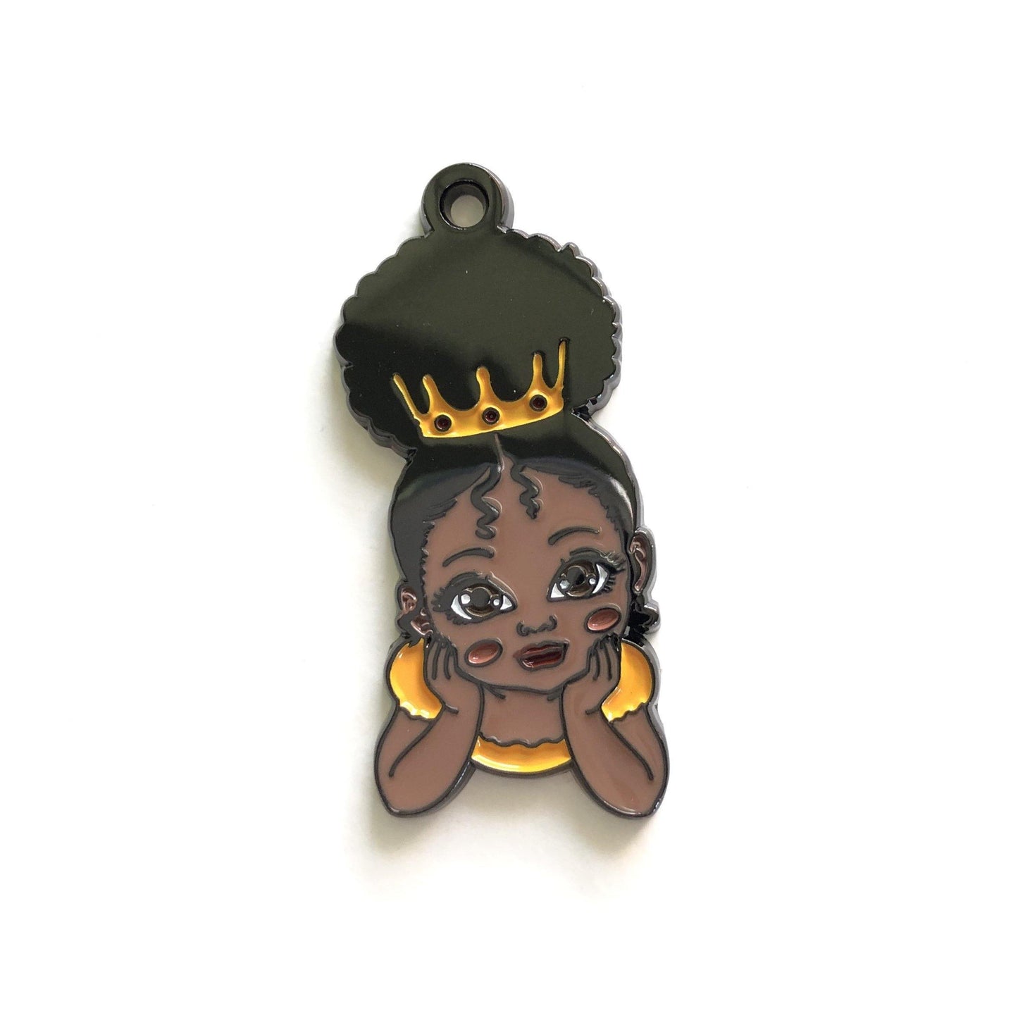 10pcs/lot Cute Little Black Girl Charm Yellow Enamel Afro Charms On Sale Charms Beads Beyond
