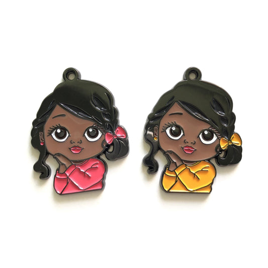 10pcs/lot Cute Little Black Girl Charm Mix Colors Enamel Afro Charms On Sale Charms Beads Beyond
