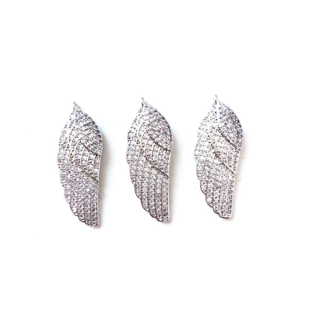 10pcs/lot 31*10mm CZ Paved Wing Charms Silver CZ Paved Charms On Sale Wings Charms Beads Beyond