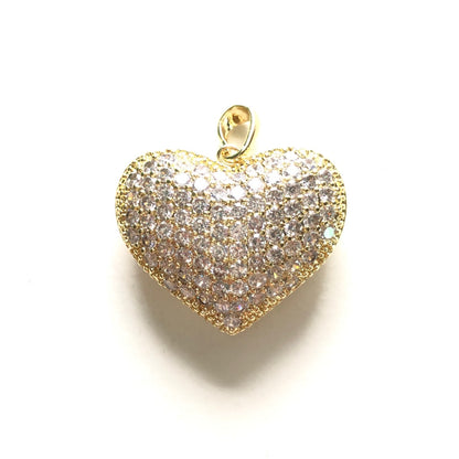 5-10pcs/lot 26.6*22mm Large Size CZ Paved 3D Heart Charms Gold CZ Paved Charms Hearts Charms Beads Beyond