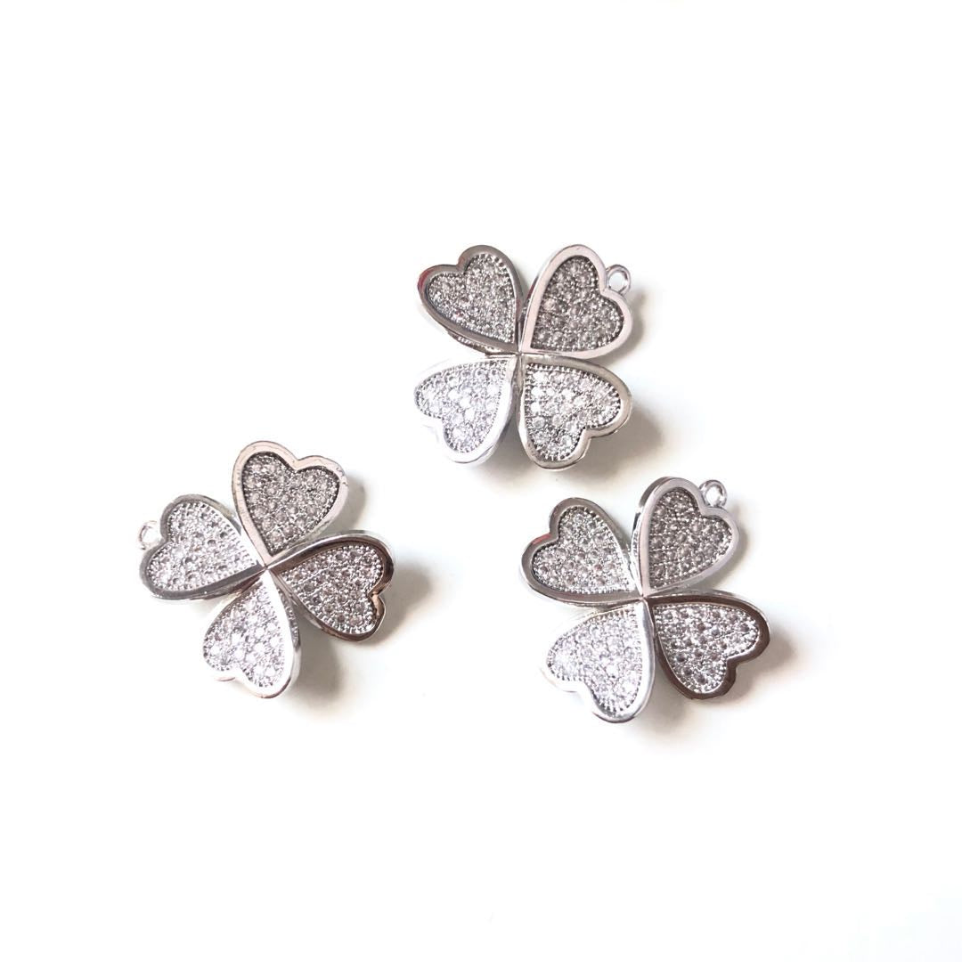 10pcs/lot 18mm CZ Paved Flower Charms Silver CZ Paved Charms Flowers Charms Beads Beyond