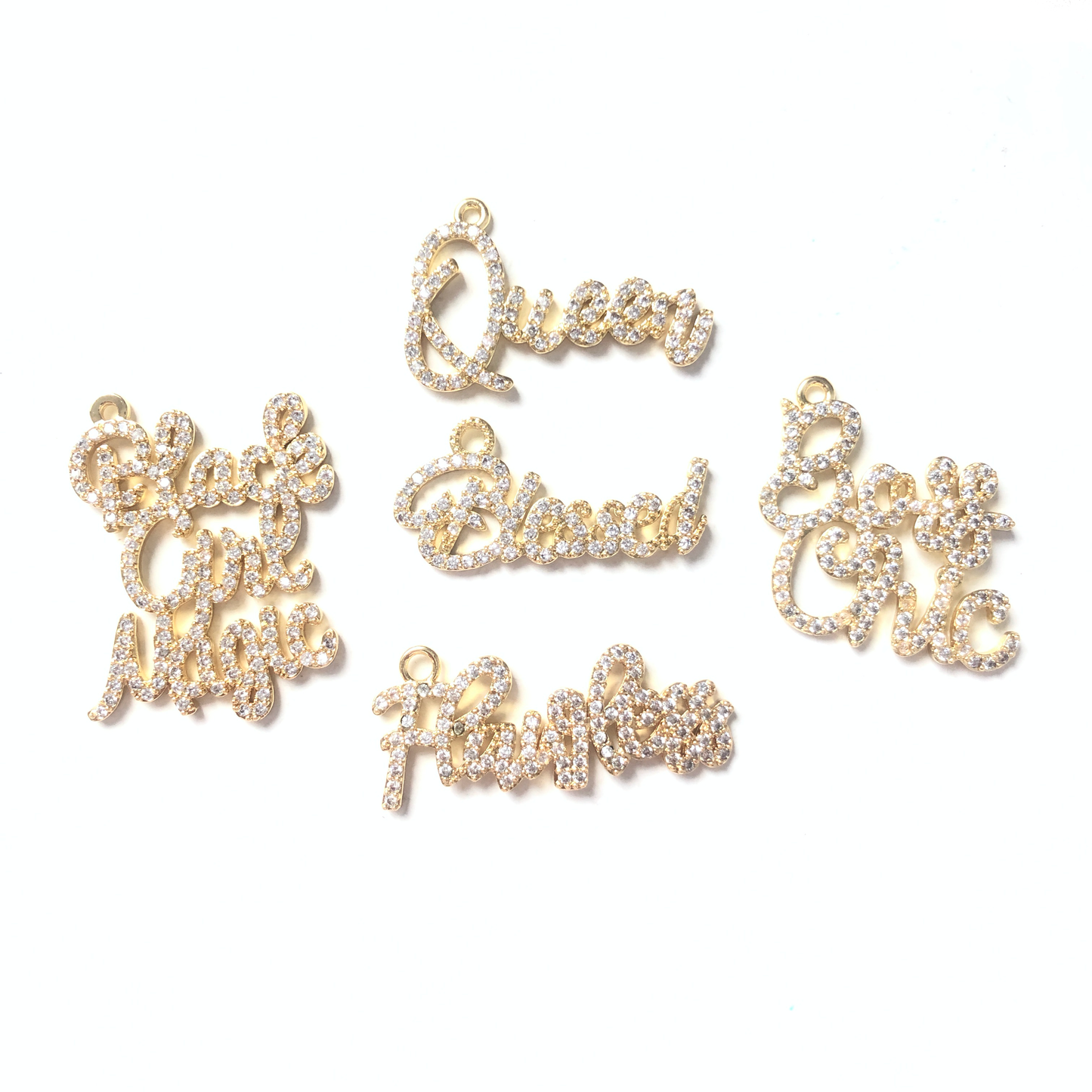 10pcs/lot Mix Word Charms Set-Gold CZ Paved Charms Mix Charms Charms Beads Beyond