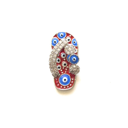 5-10pcs/lot 24*12mm CZ Paved Enamel Evil Eye Slipper Shoe Charms Silver CZ Paved Charms Fashion Charms Beads Beyond