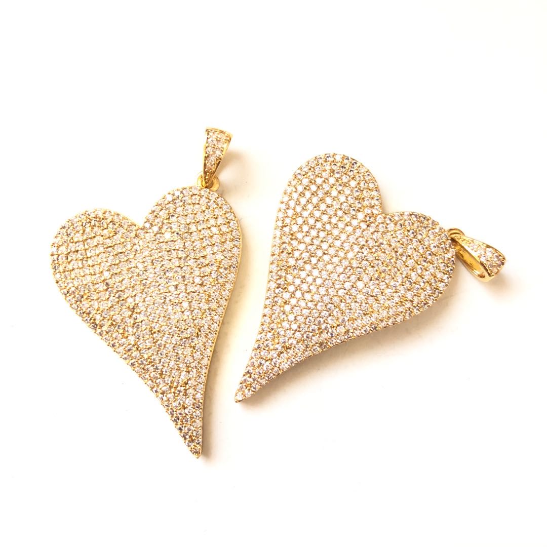 5pcs/lot 48.6*29.2mm CZ Paved Big Heart Charms Gold CZ Paved Charms Hearts Large Sizes Charms Beads Beyond