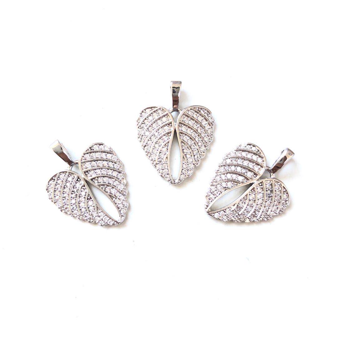 10pcs/lot 24.3*18.4mm CZ Paved Angel Wing Charms Silver CZ Paved Charms On Sale Wings Charms Beads Beyond